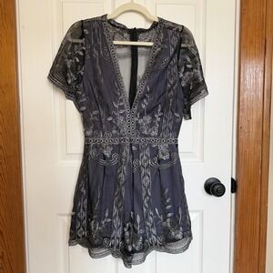 Haute Monde Semi Sheer Embroidery Lace Women's Romper Medium Boho Festival Glam